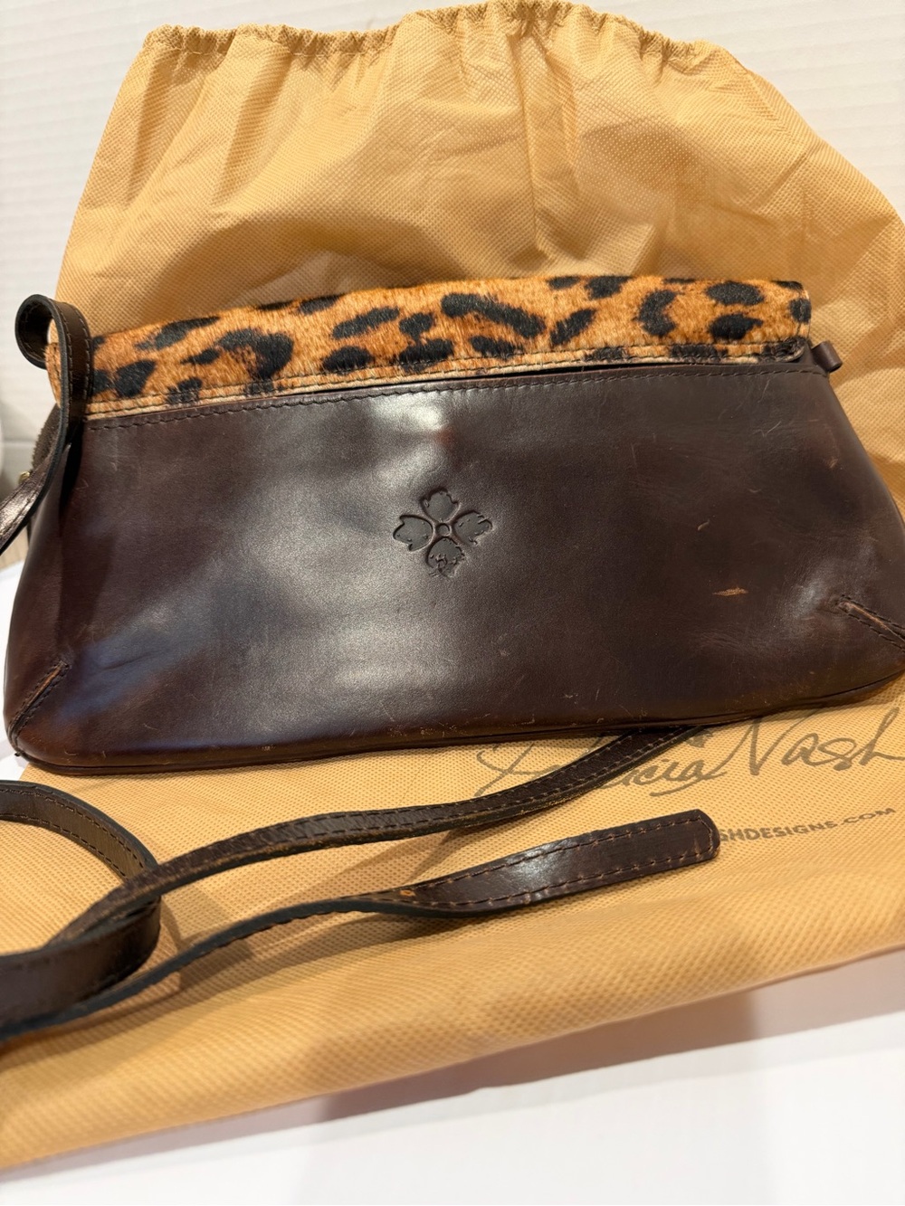 Patricia Nash Brown Leopard Print Crossbody Bag Adjustable Strap Dust Bag - Picture 7 of 9